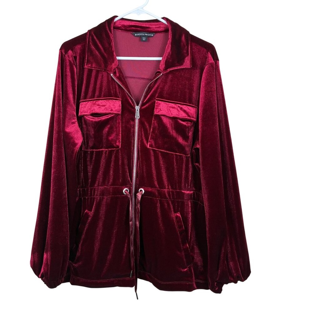 Boston Proper Chic Velour Drawstring Jacket Burgu… - image 1